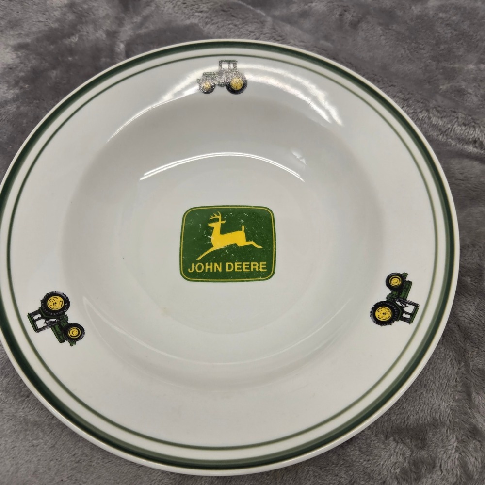 John Deere Gibson Ceramic Soup Pasta Bowl White Green Tractor Farmhouse 8.5 Inch